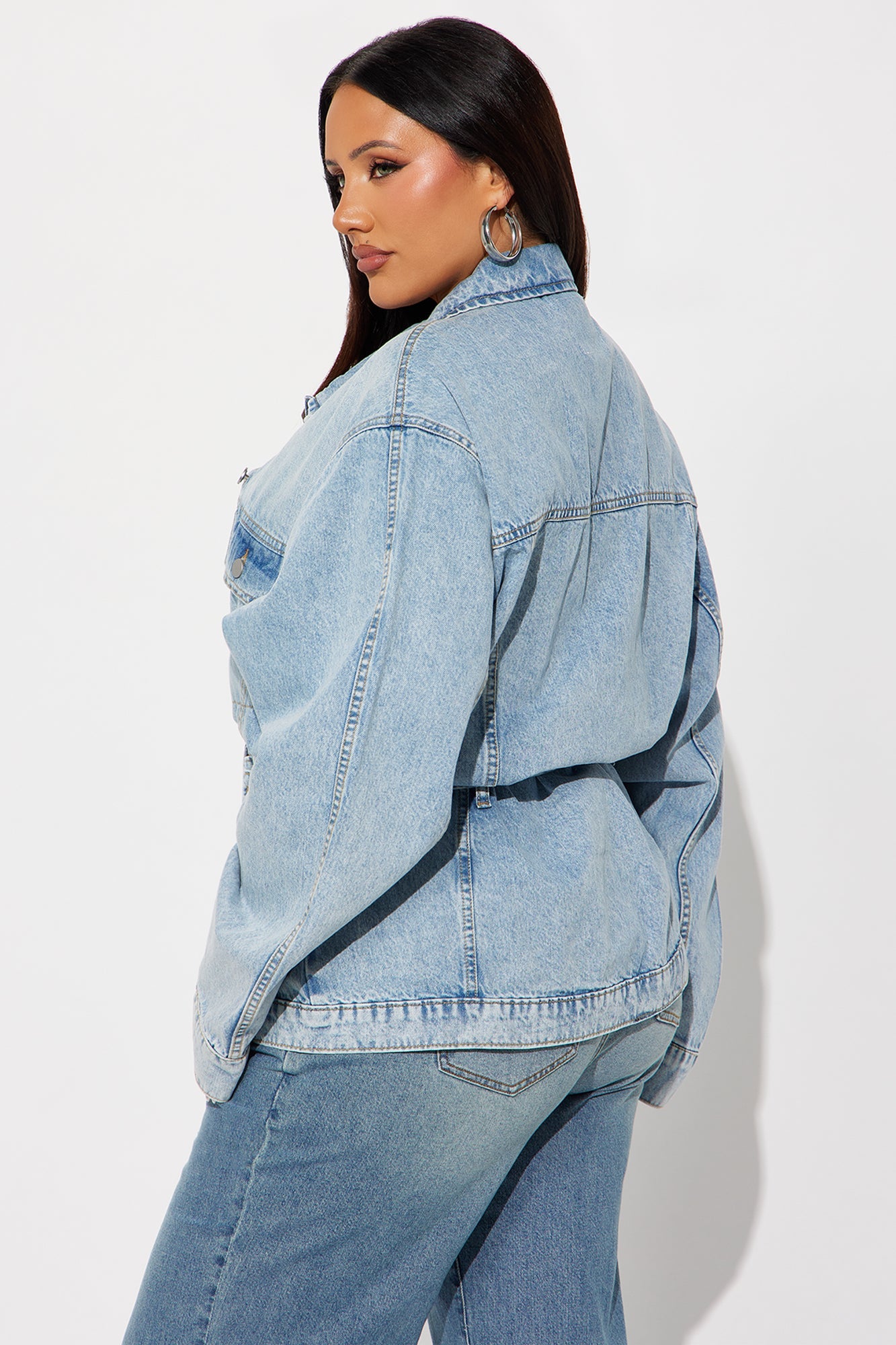 Senara Selene Belted Hourglass Denim Jacket - Light Wash