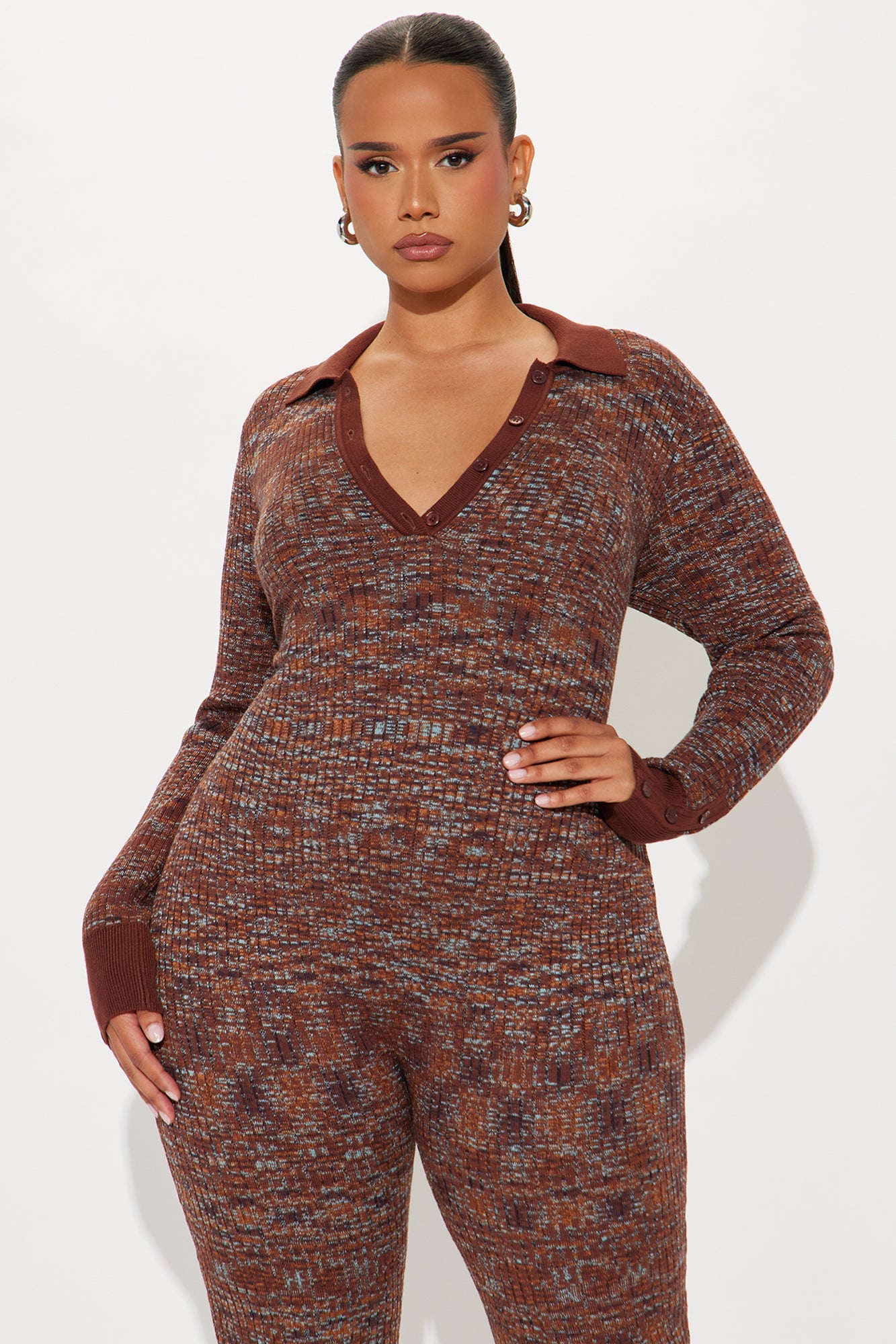 Never Lose Me Sweater Jumpsuit - Brown/combo