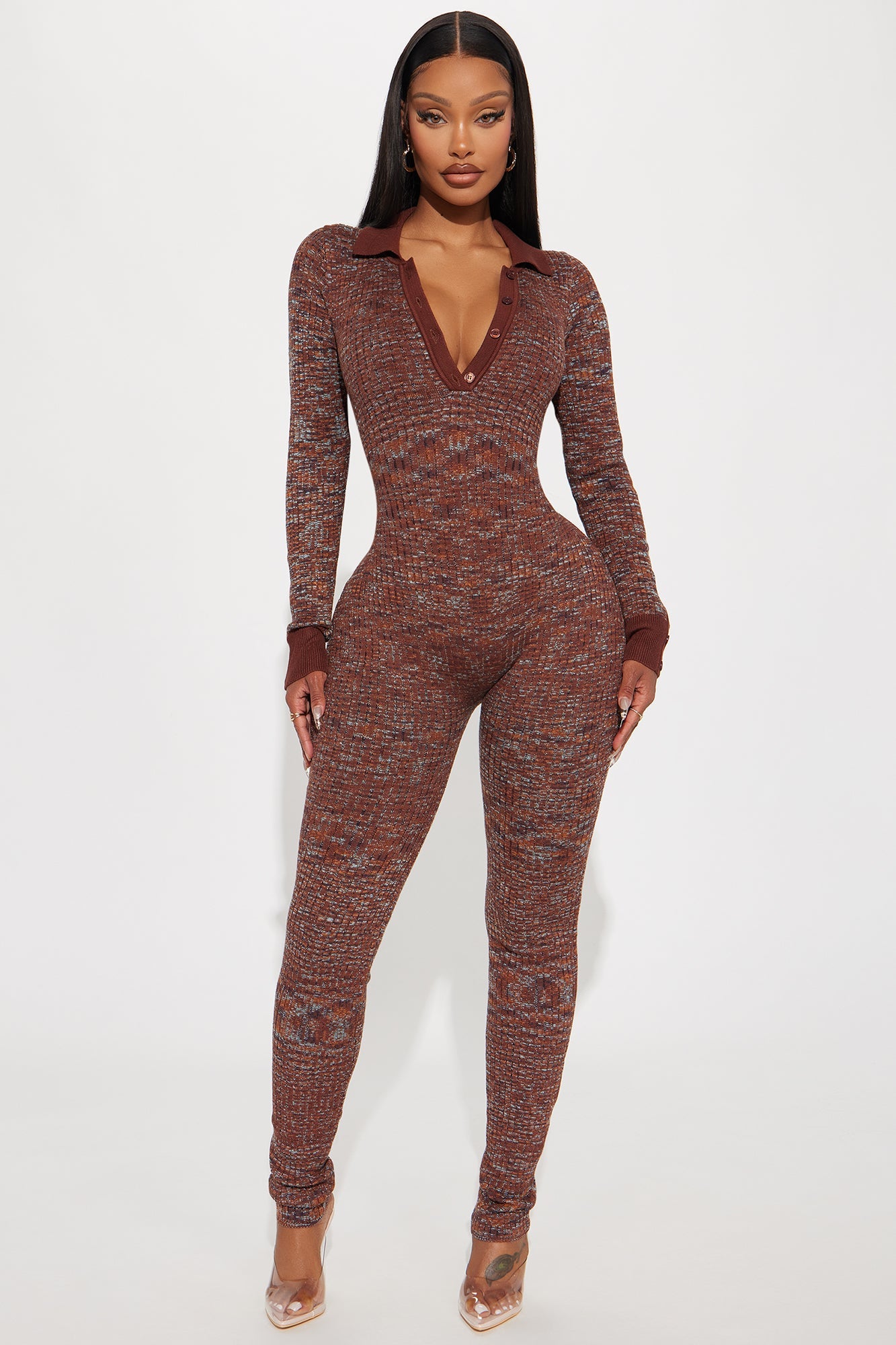 Never Lose Me Sweater Jumpsuit - Brown/combo