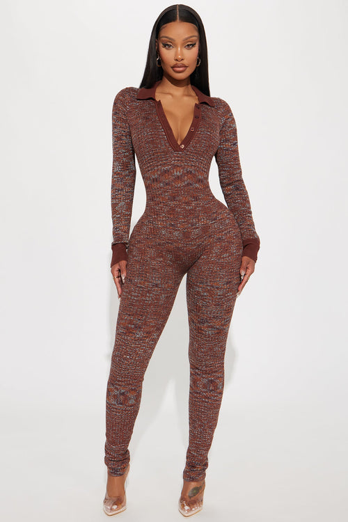 Never Lose Me Sweater Jumpsuit - Brown/combo