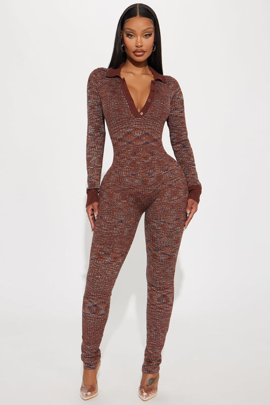 Never Lose Me Sweater Jumpsuit - Brown/combo