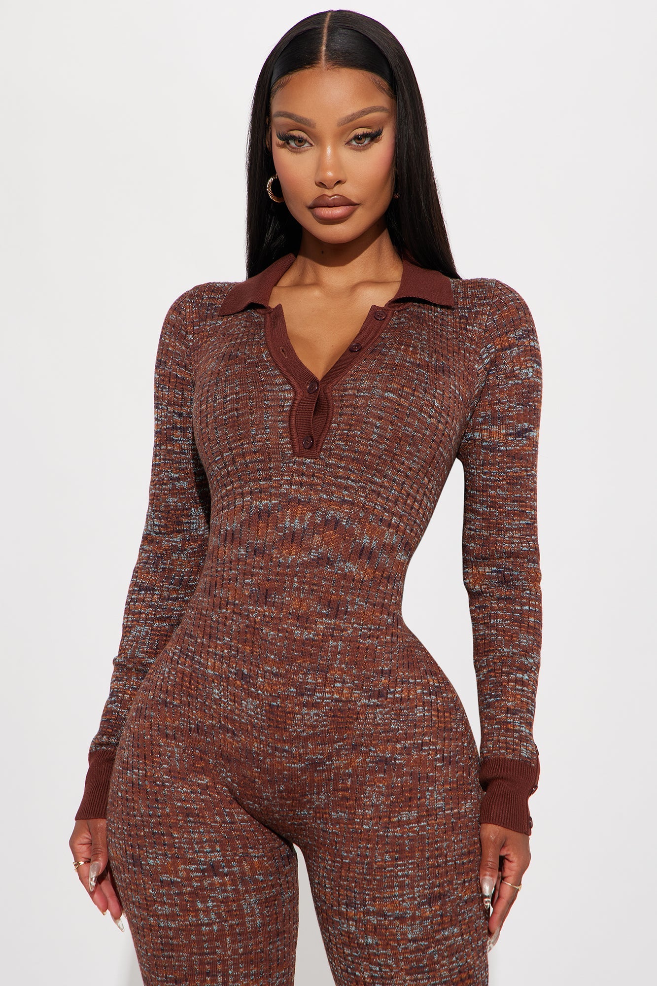 Never Lose Me Sweater Jumpsuit - Brown/combo