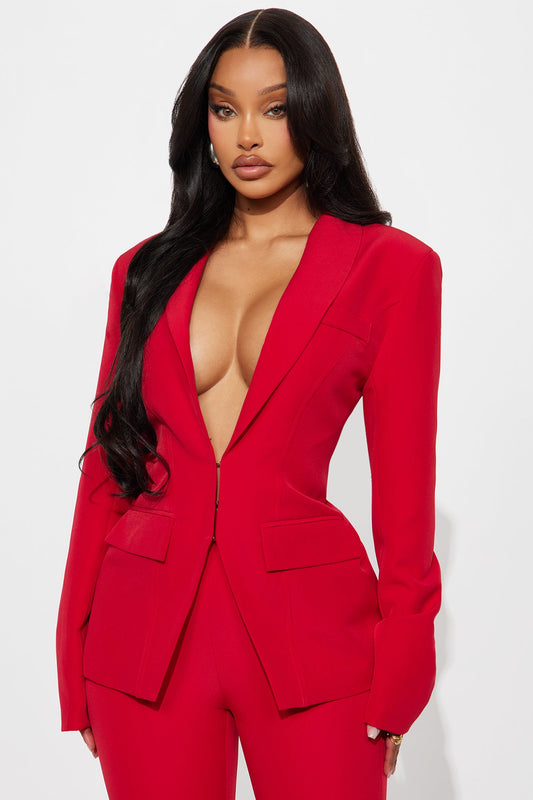 Senara About Her Business Hourglass Blazer - Red