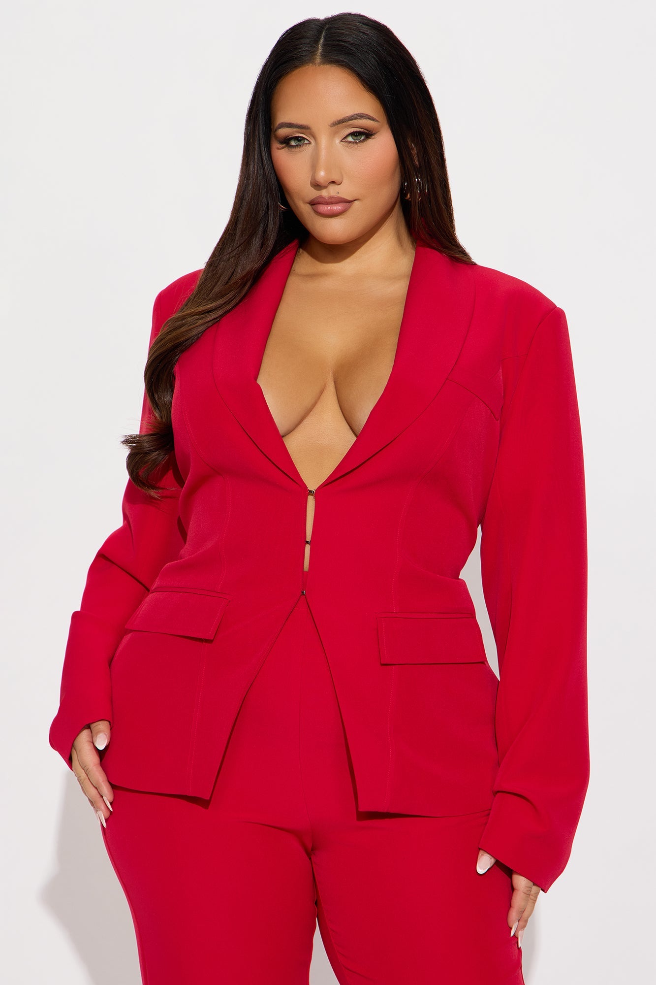 Senara About Her Business Hourglass Blazer - Red