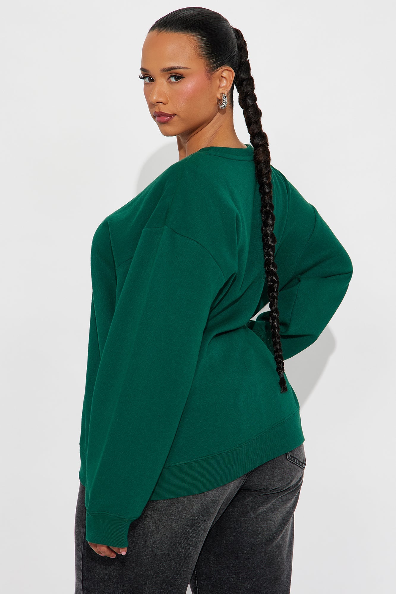 Senara Snoopy Rhinestone Crew Neck Sweatshirt - Green