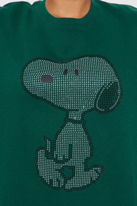 Senara Snoopy Rhinestone Crew Neck Sweatshirt - Green