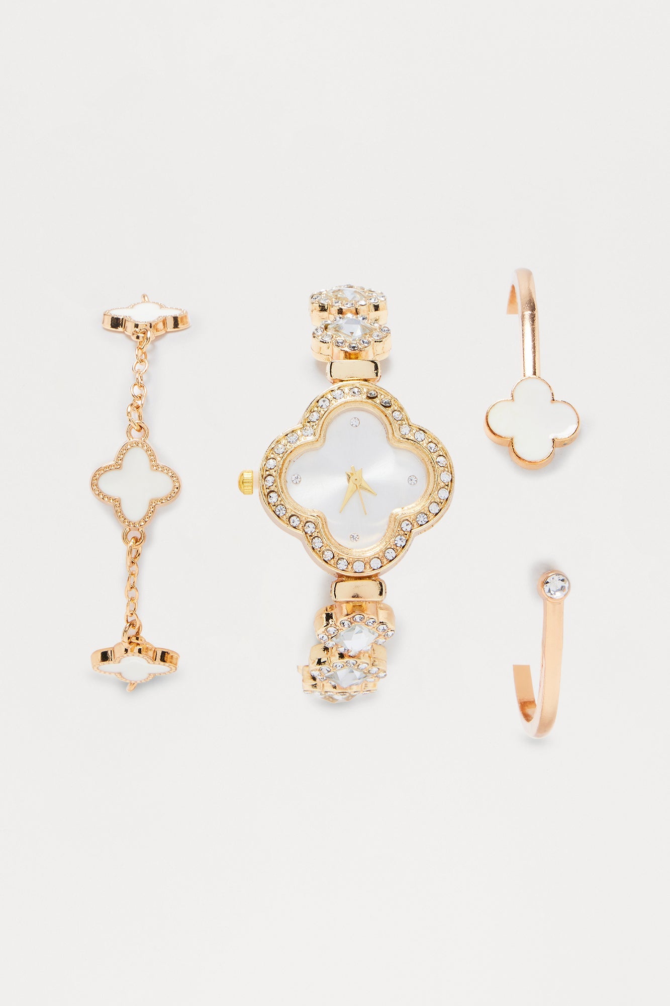 Senara Working For It 3 Piece Watch And Bracelet Set - White/Gold
