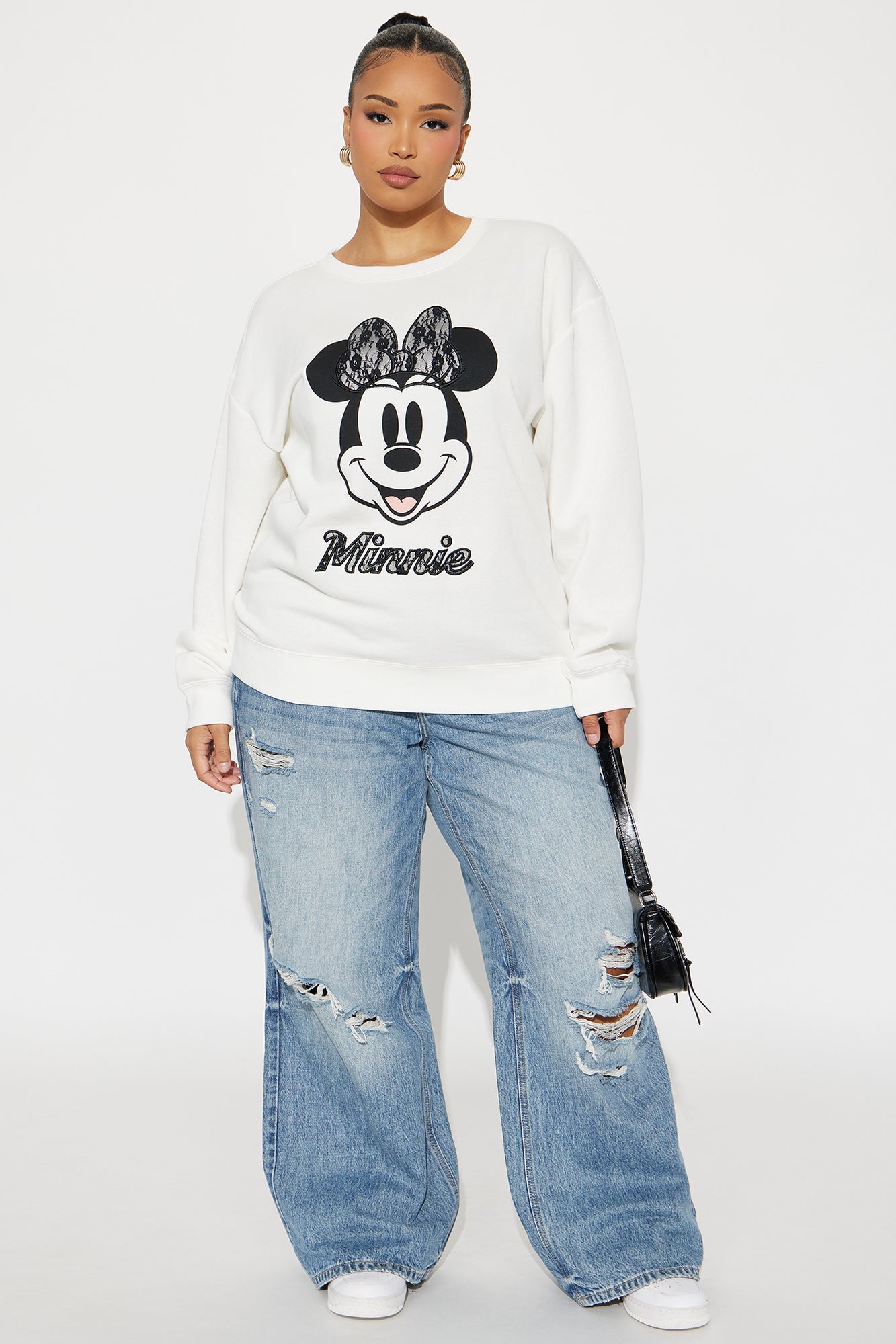 Senara Minnie Mouse Lace Fleece Crew Neck Sweatshirt - Cream