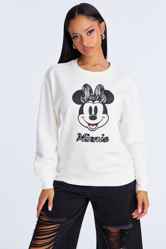 Senara Minnie Mouse Lace Fleece Crew Neck Sweatshirt - Cream