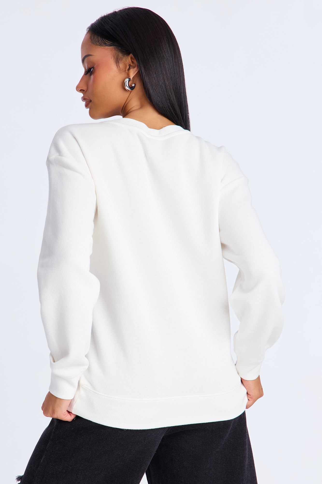 Senara Minnie Mouse Lace Fleece Crew Neck Sweatshirt - Cream