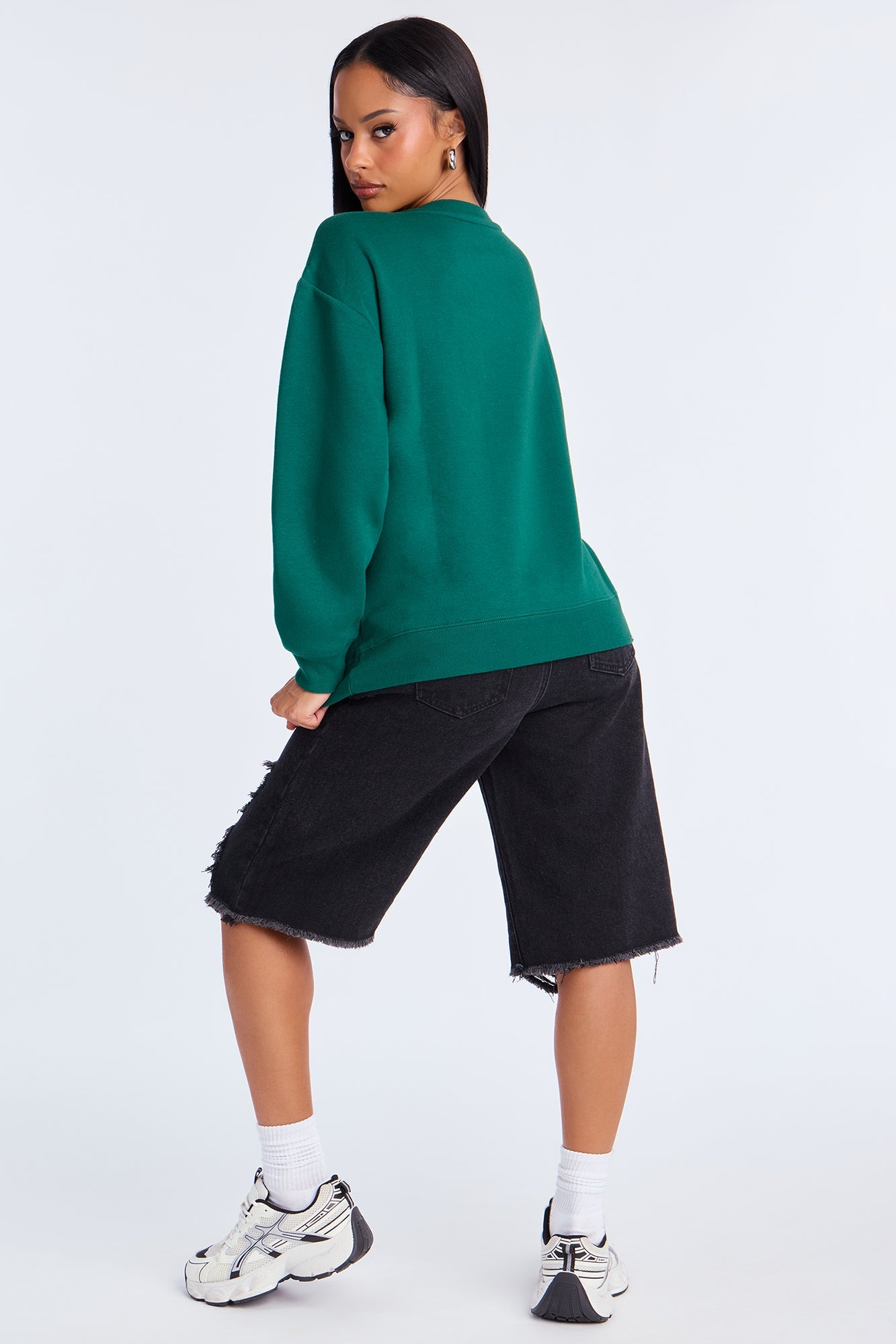 Senara Snoopy Rhinestone Crew Neck Sweatshirt - Green