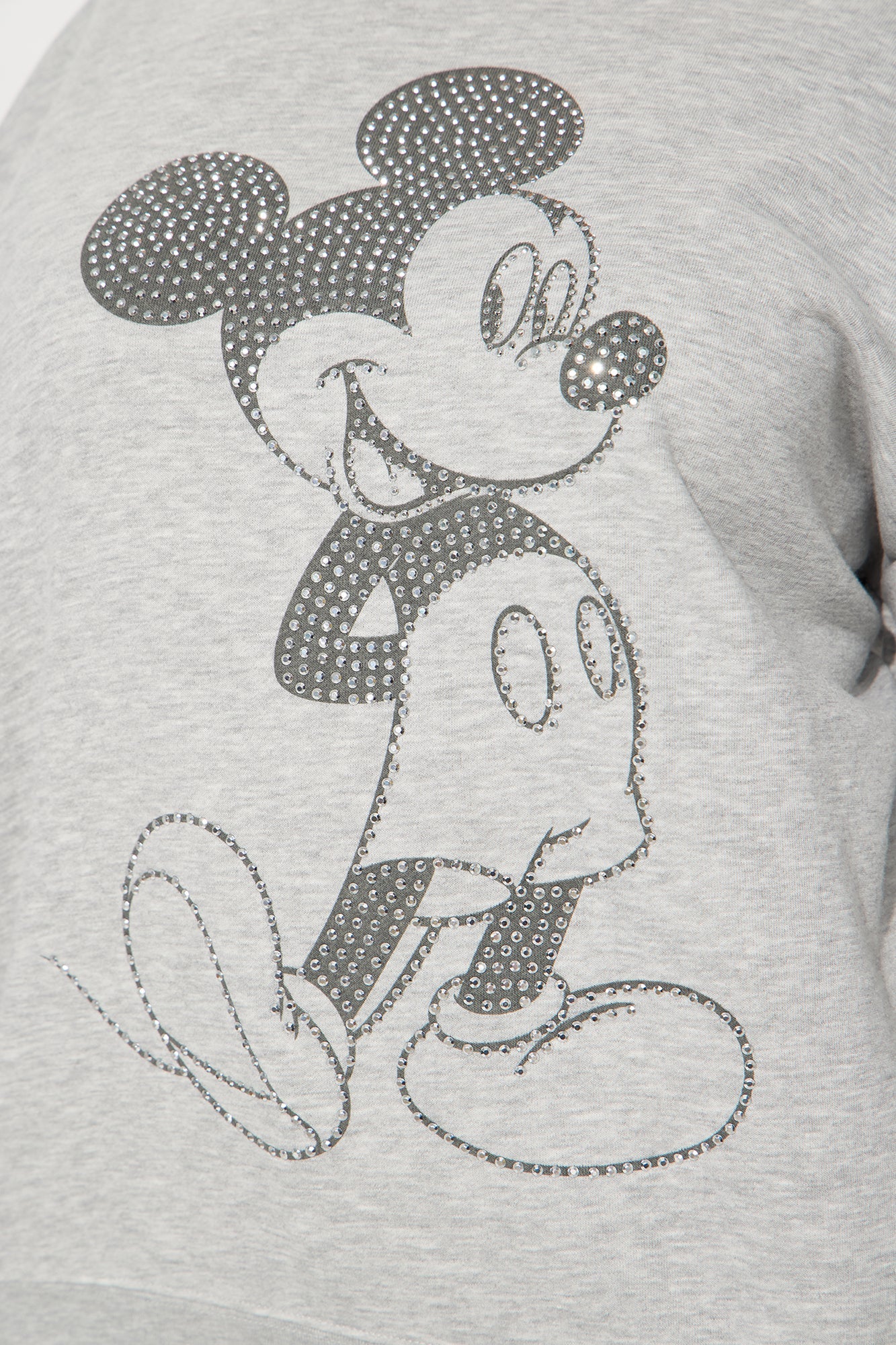 Senara Mickey Mouse Rhinestone Crew Neck Sweatshirt - Heather Grey