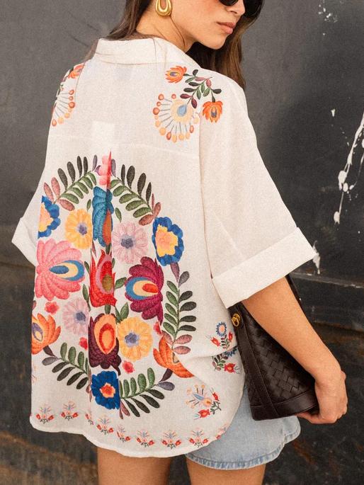 Senara Carla Floral Print Short-Sleeved Shirt