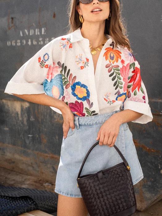 Senara Carla Floral Print Short-Sleeved Shirt