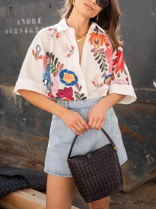 Senara Carla Floral Print Short-Sleeved Shirt