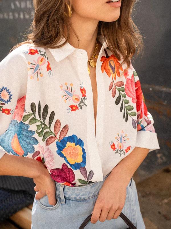 Senara Carla Floral Print Short-Sleeved Shirt