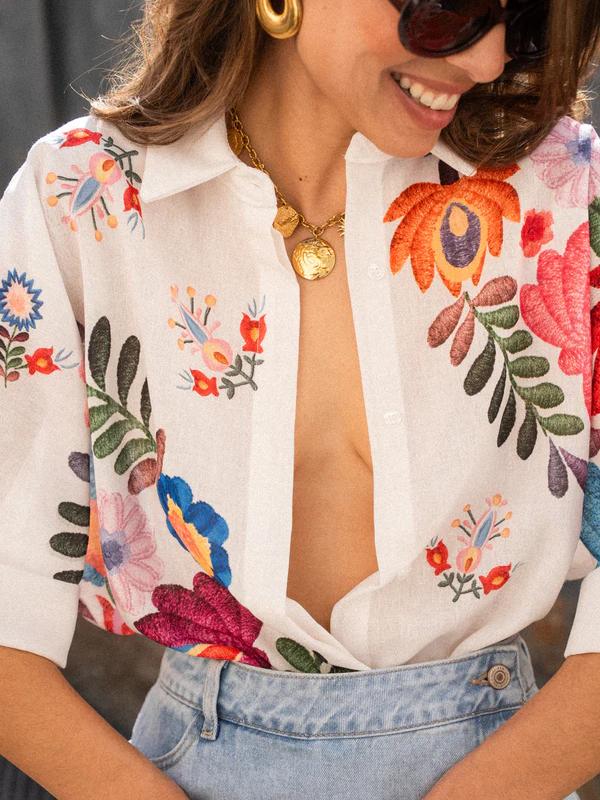 Senara Carla Floral Print Short-Sleeved Shirt