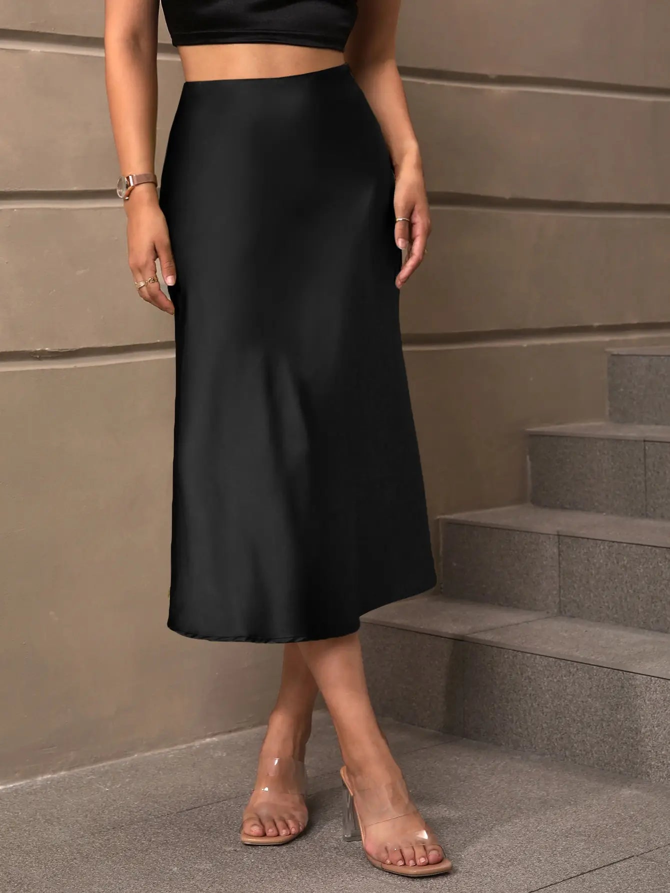 Senara Satin Midi Skirt