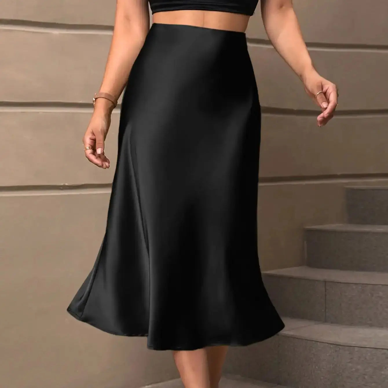 Senara Satin Midi Skirt