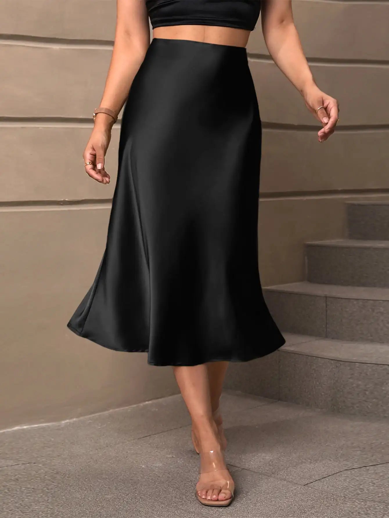Senara Satin Midi Skirt