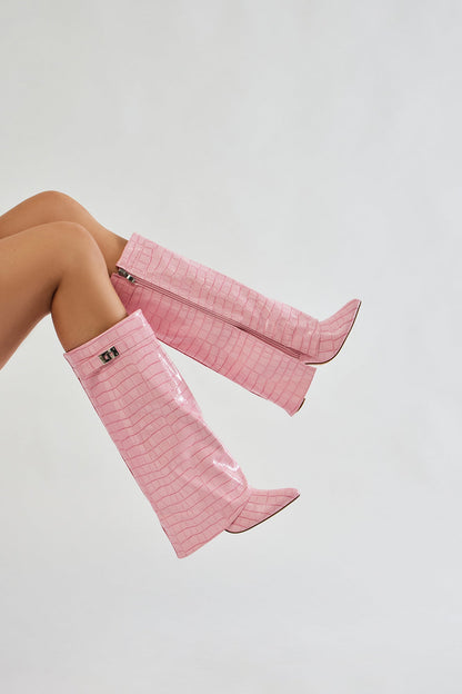 Not The Same Knee High Boots - Pink