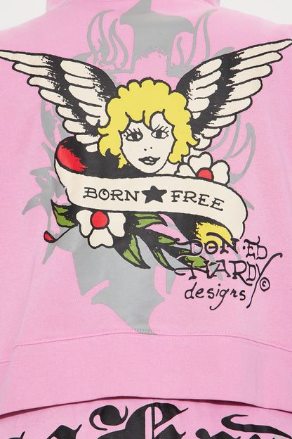 Senara Ed Hardy Sacred Angel Zip Up Hoodie - Pink