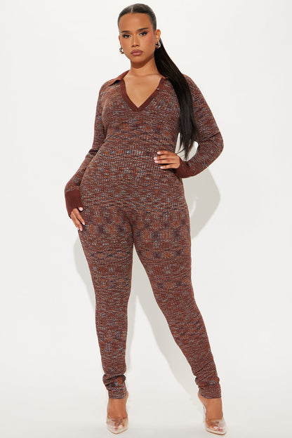 Never Lose Me Sweater Jumpsuit - Brown/combo