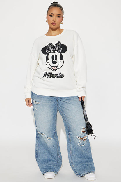 Senara Minnie Mouse Lace Fleece Crew Neck Sweatshirt - Cream
