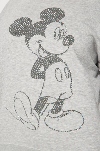 Senara Mickey Mouse Rhinestone Crew Neck Sweatshirt - Heather Grey