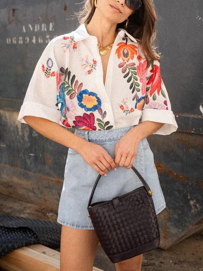 Senara Carla Floral Print Short-Sleeved Shirt