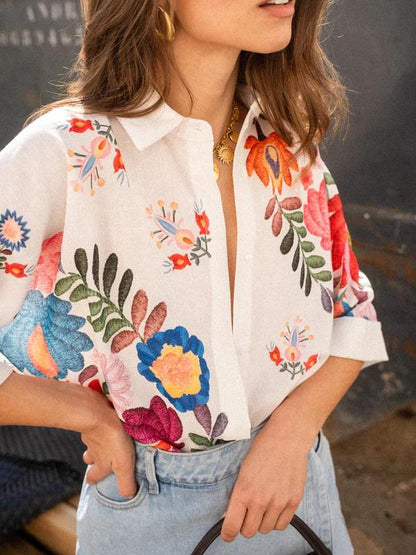 Senara Carla Floral Print Short-Sleeved Shirt
